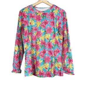 Gottex Women’s Golf Tennis Ruffled Cuff Shirt Size Medium Swim Tropical Hawaiian